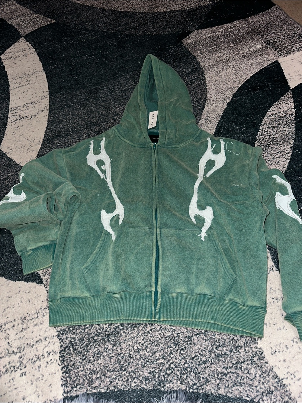 PacSun Men’s Green Hooded Zip Jacket with White Flame Detailing